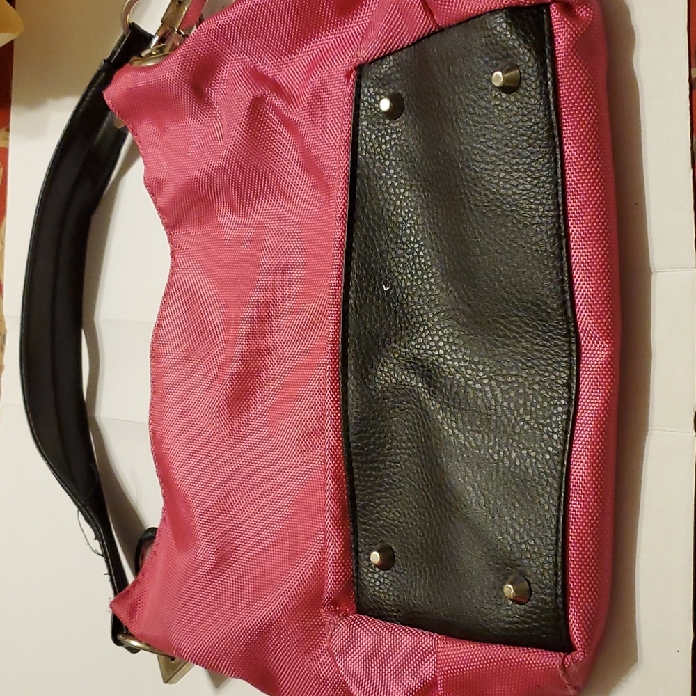 Hot Pink Hobo purse,tiger print lining, silver hardware,faux leather on strap